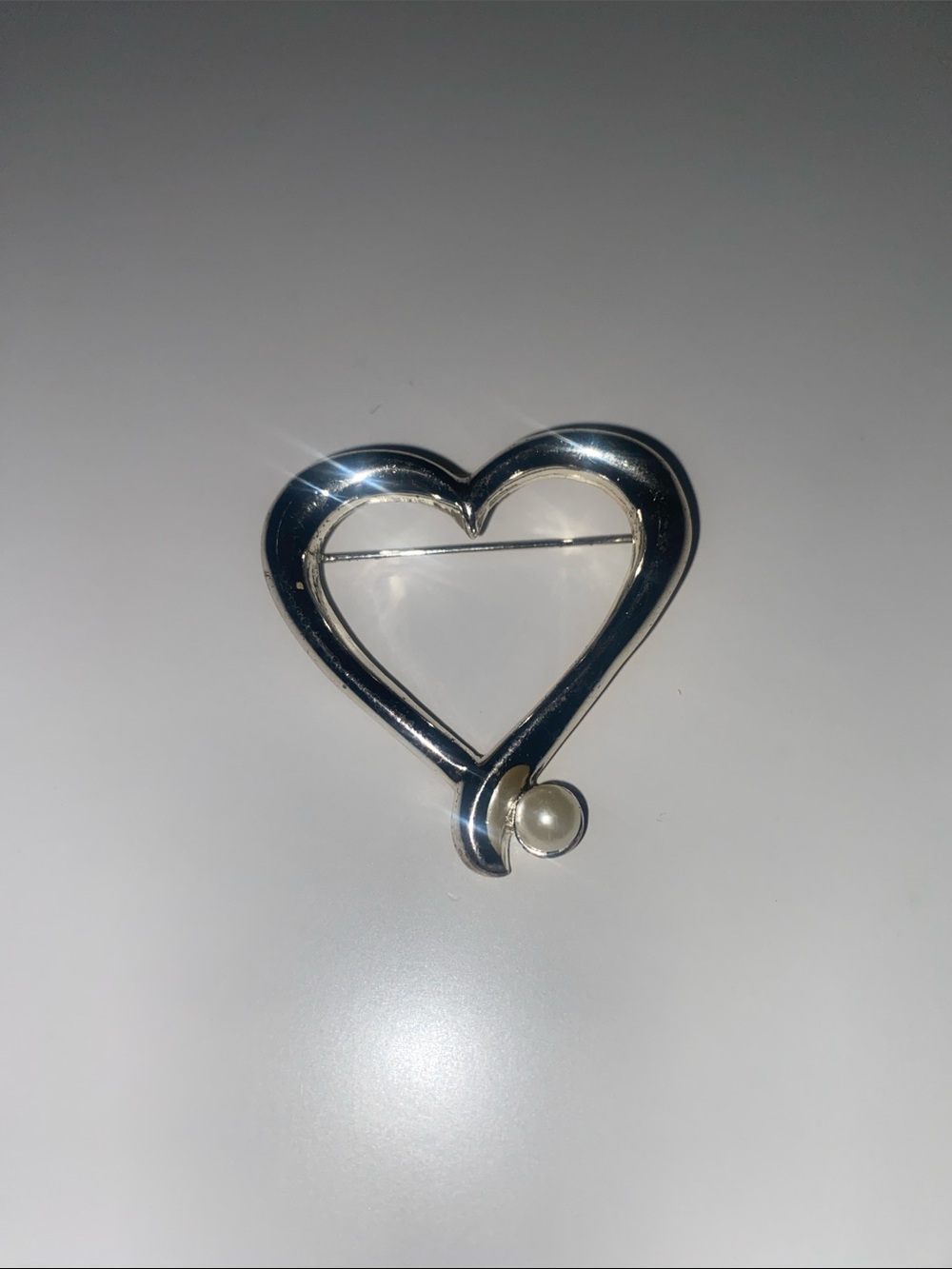 Silver Heart Brooch with Pearl Accent - Women's Jewelry